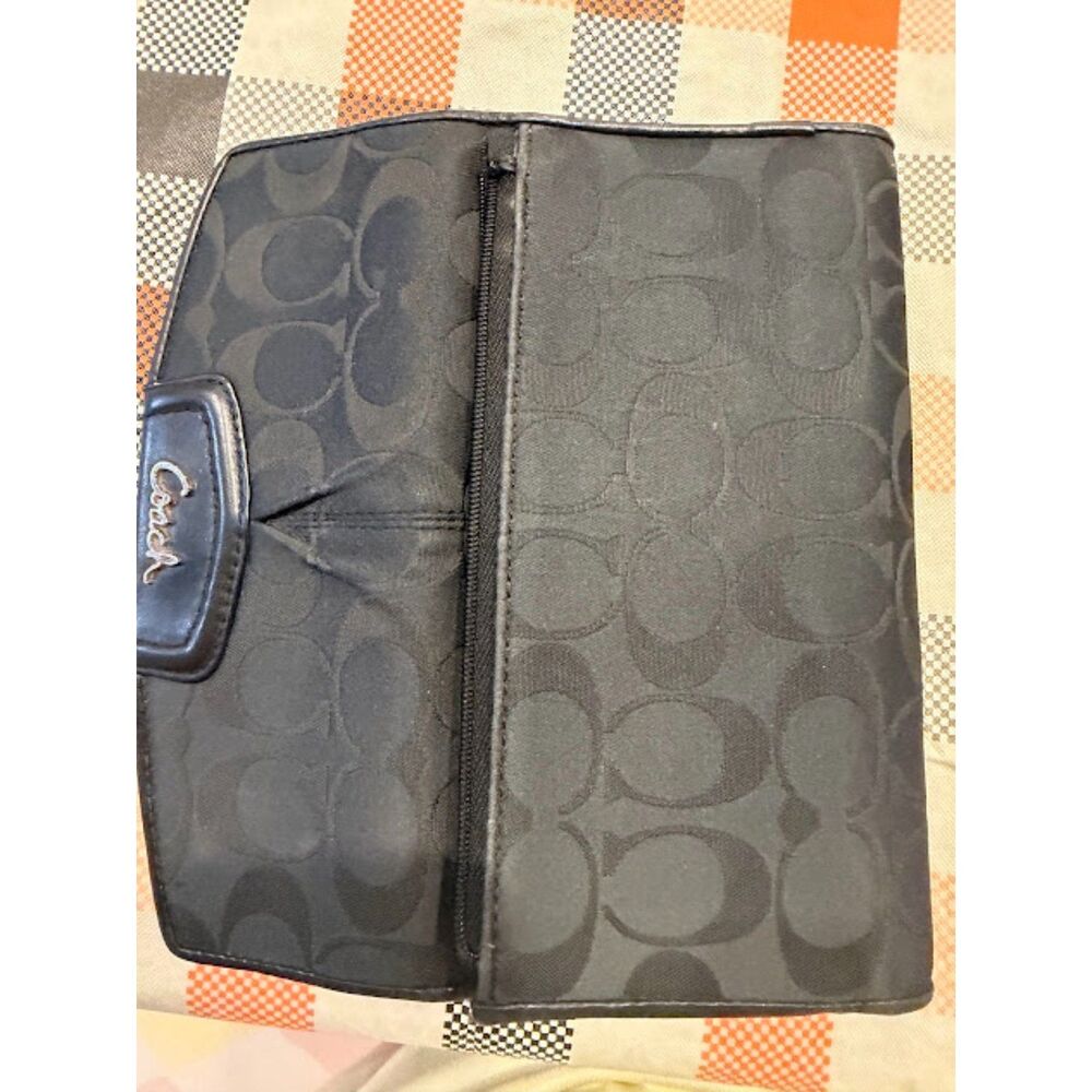 Coach Ashley Signature Sateen Checkbook Wallet Trifold Black y2k C Logo Print - Picture 5 of 6